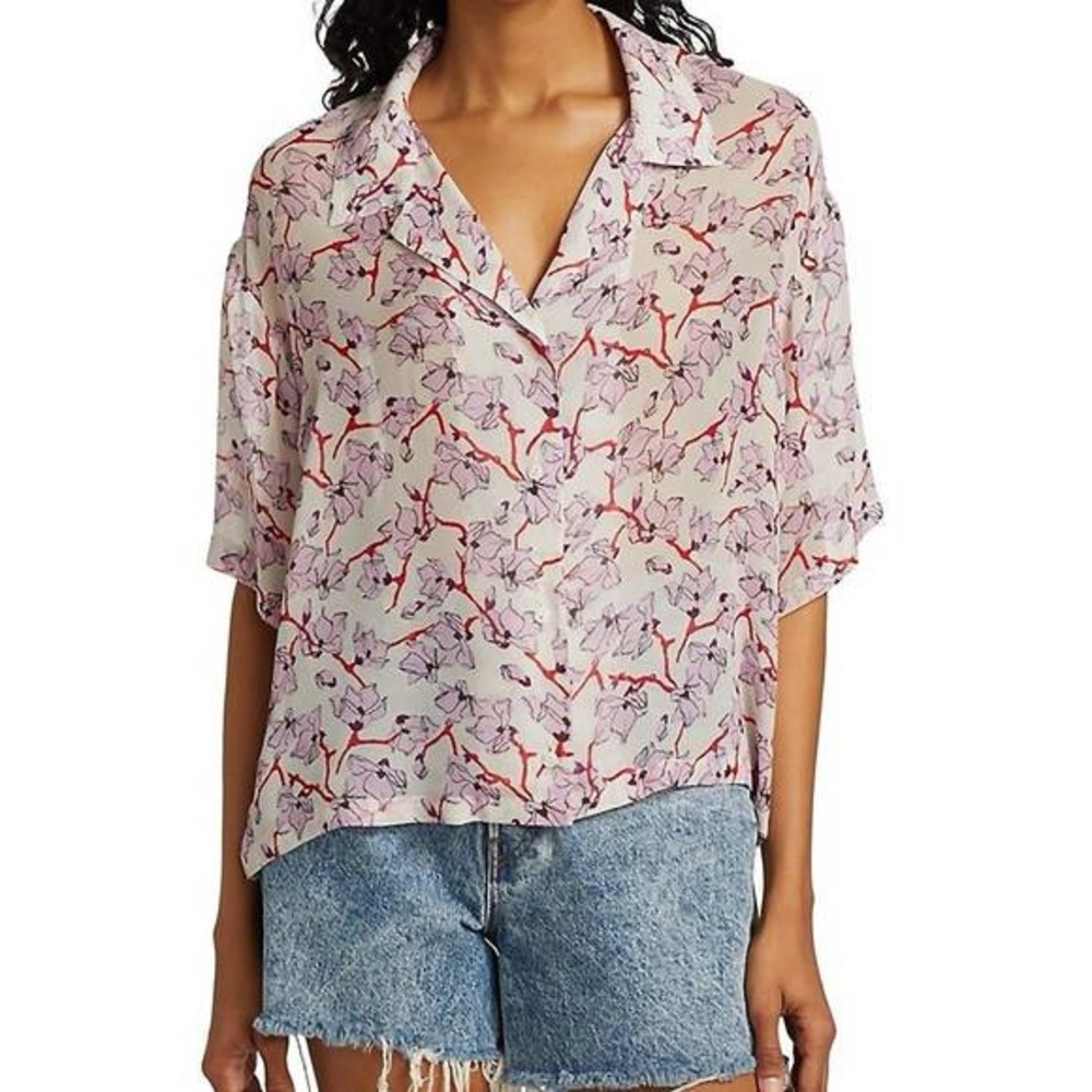 rag & bone Cream Button-Down Floral Camp Shirt